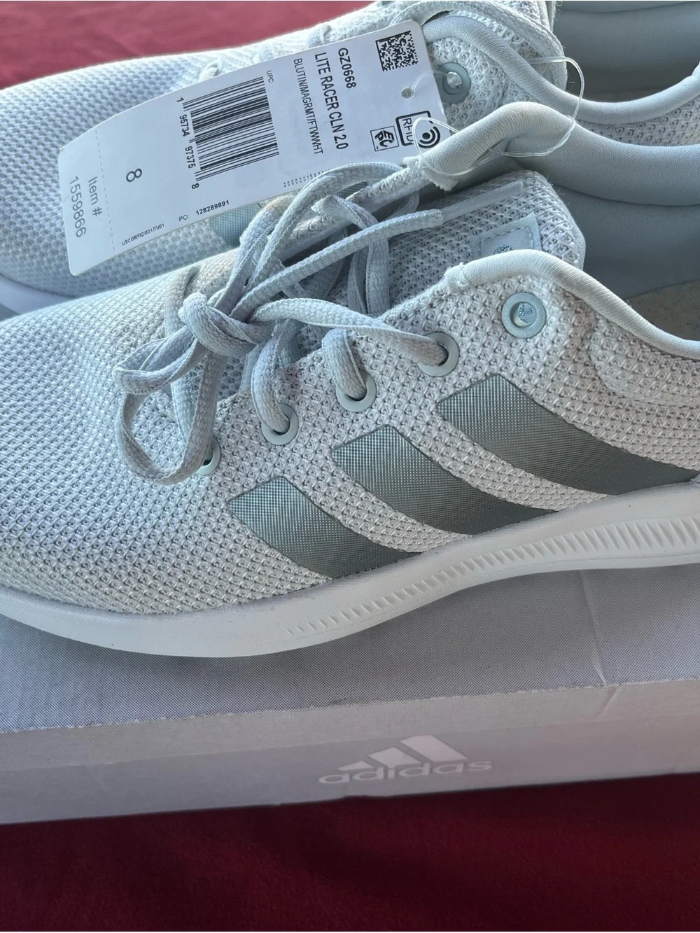adidas Lite Racer CLN 2.0 Sneakers - Light Gray/White SIZE 8